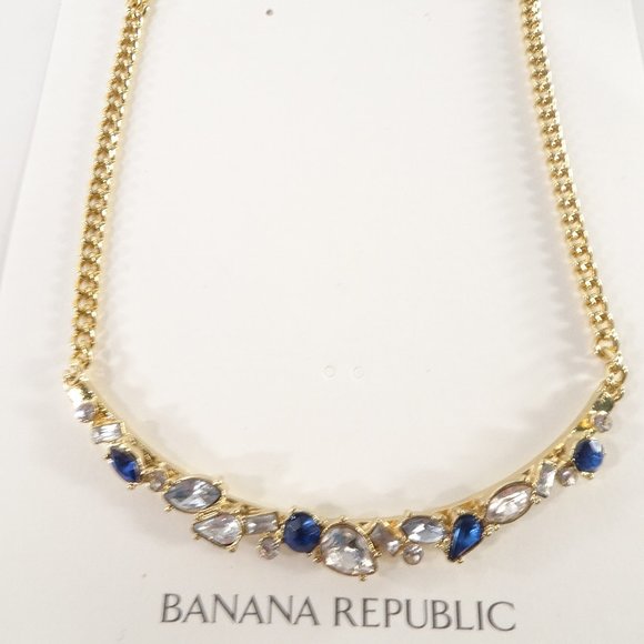 Banana Republic Midnight Gemstone Gold Link Short Necklace NWT 48 - Picture 1 of 8